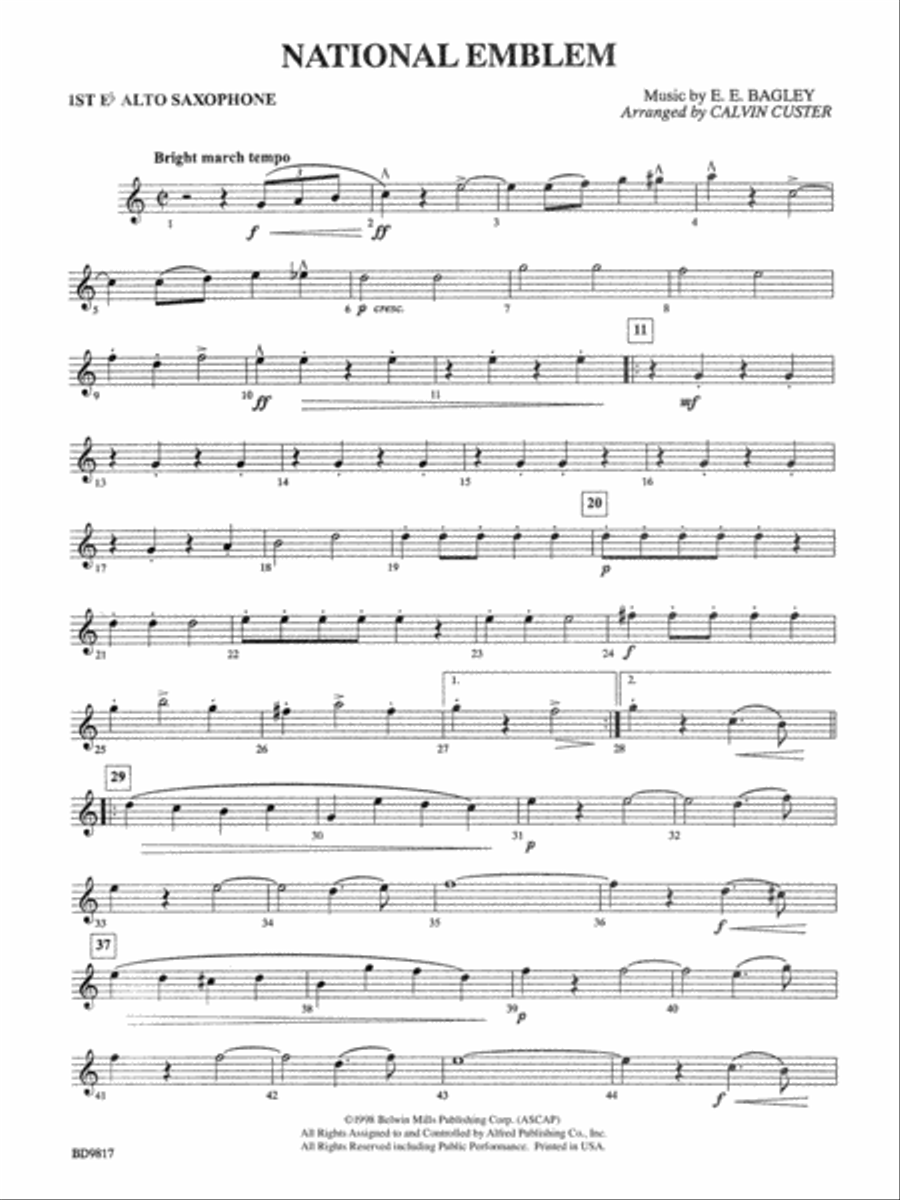 National Emblem: E-flat Alto Saxophone Concert Band scores gallery preview page 1