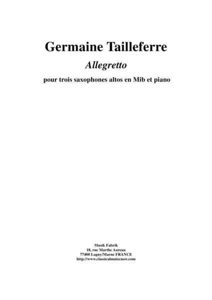 Germaine Tailleferre: Allegretto for three alto saxophones and piano