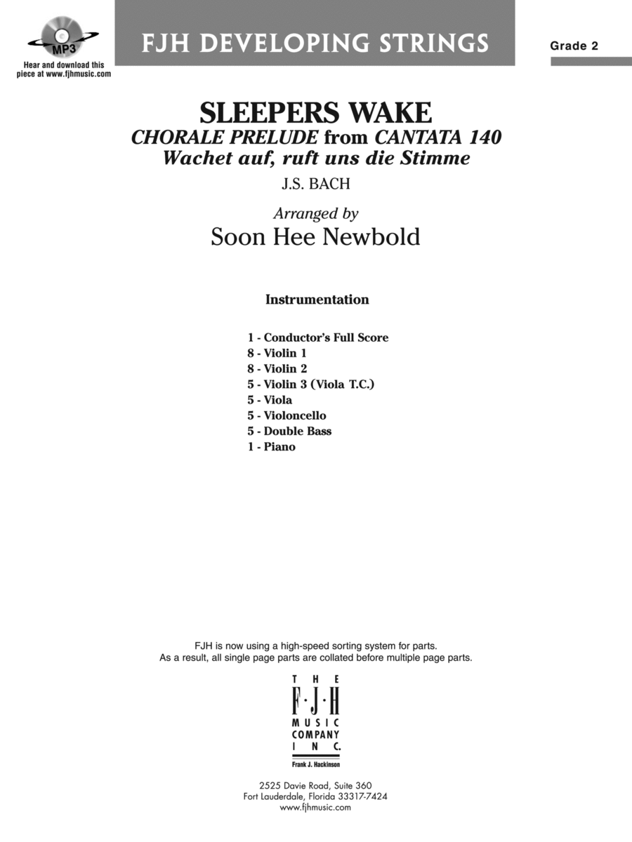Sleepers Wake (Chorale Prelude from Cantata 140) (Wachet auf, ruft uns die Stimme): Score String Orchestra scores gallery preview page 1