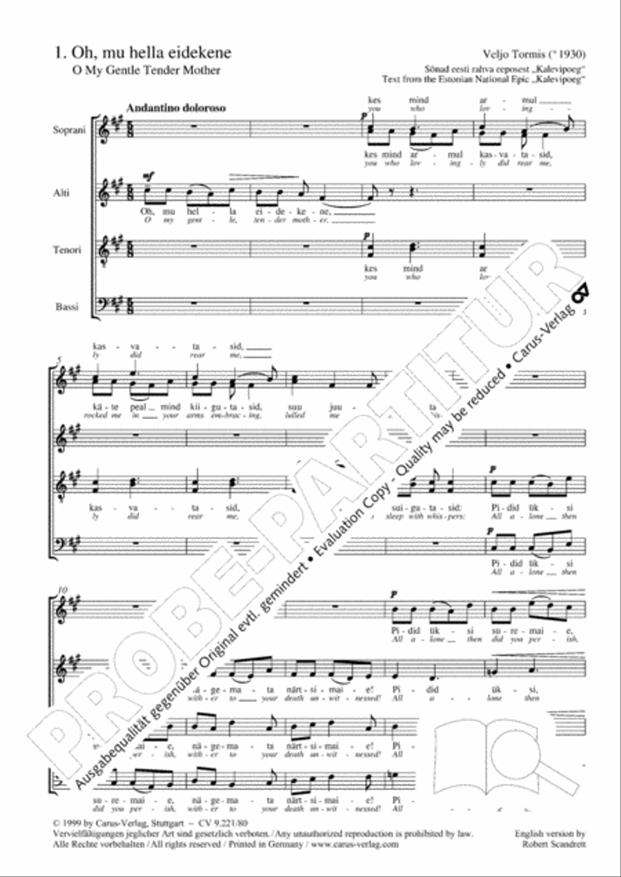 Veljo Tormis: Three soongs from the Epos (Kalevipoeg) Choir scores gallery preview page 3