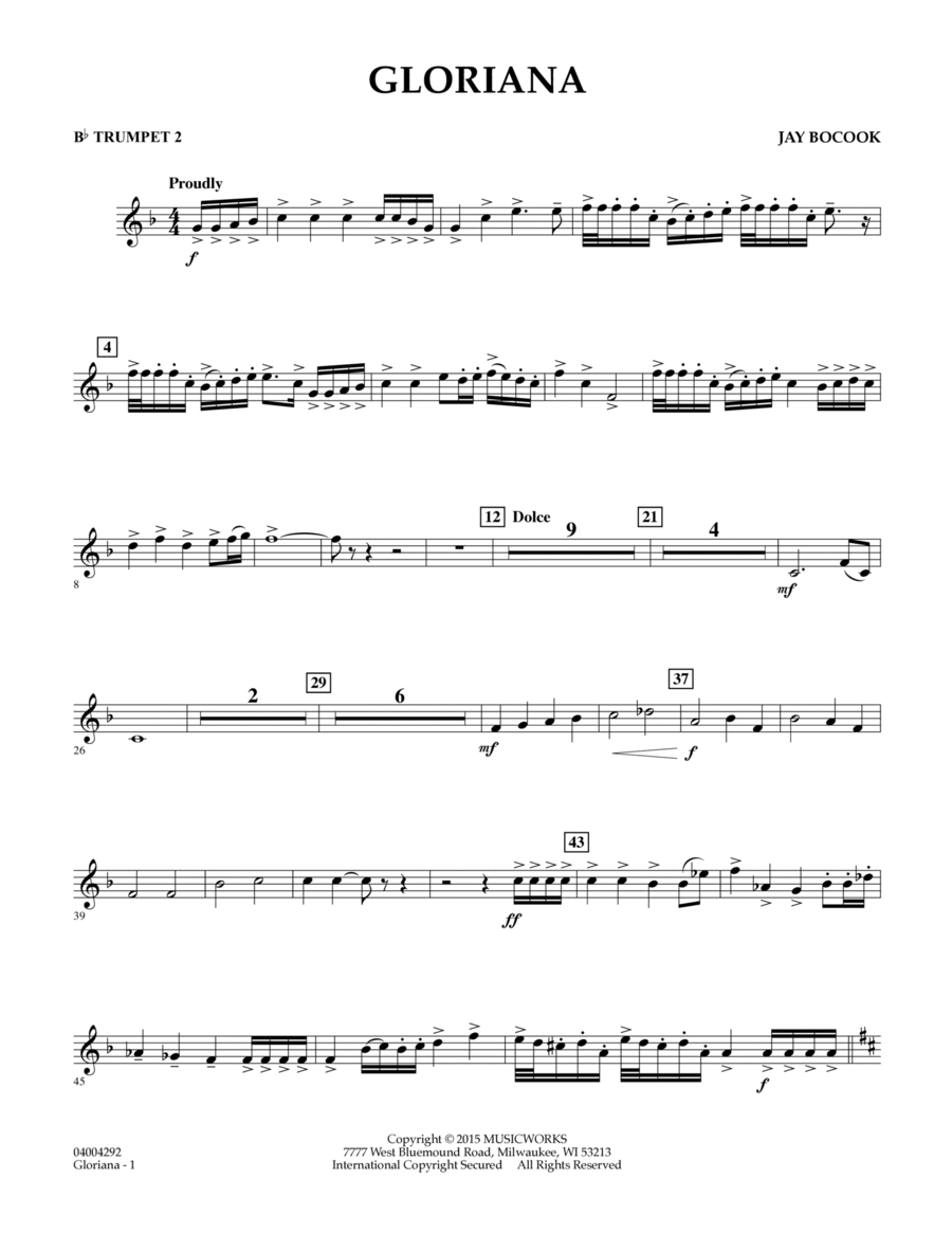 Gloriana - Bb Trumpet 2 B-Flat Trumpet scores gallery preview page 1