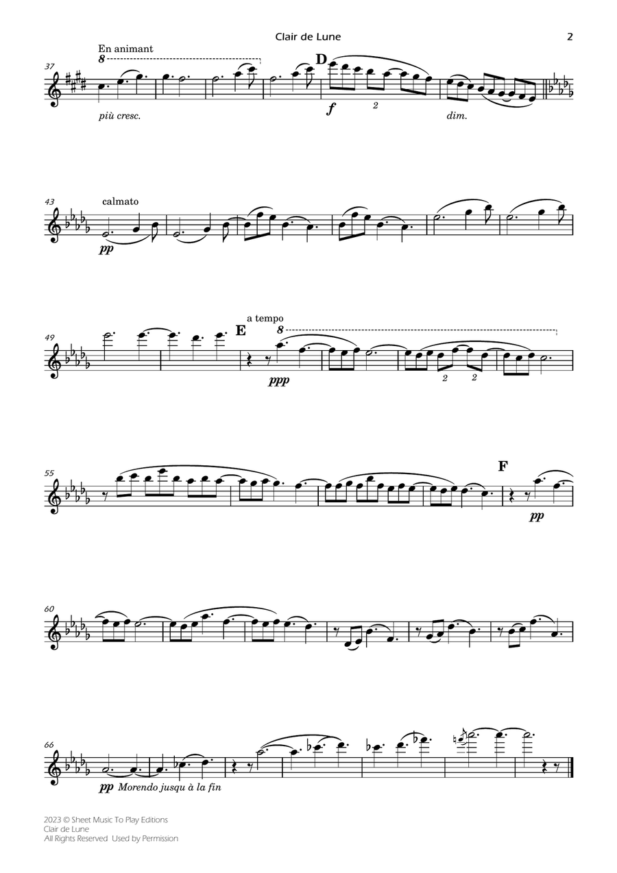 Clair de Lune by Debussy - Flute and Piano (Individual Parts) Flute scores gallery preview page 2
