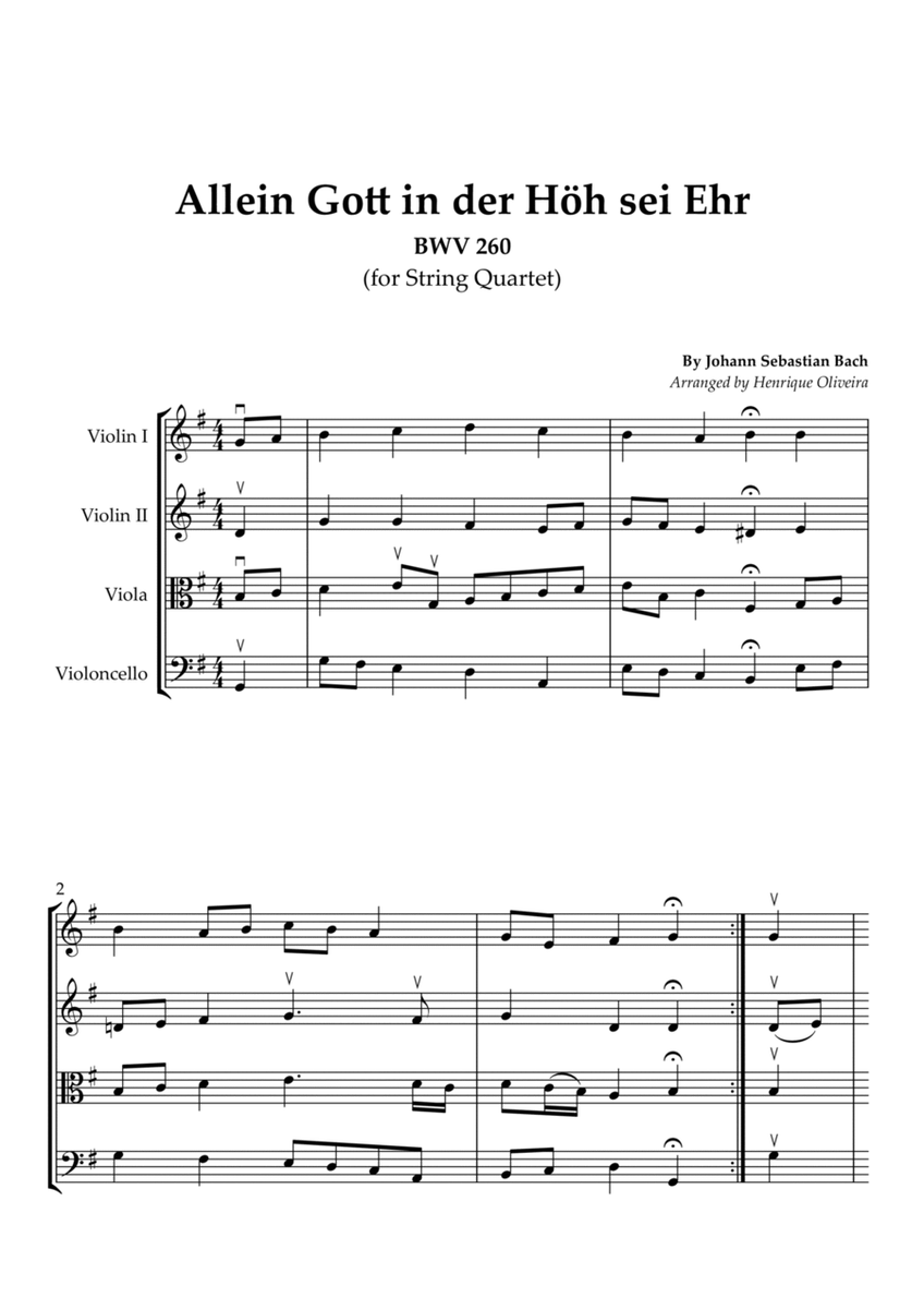 Bach's Choral - "Allein Gott in der Höh sei Ehr" (String Quartet) image number null