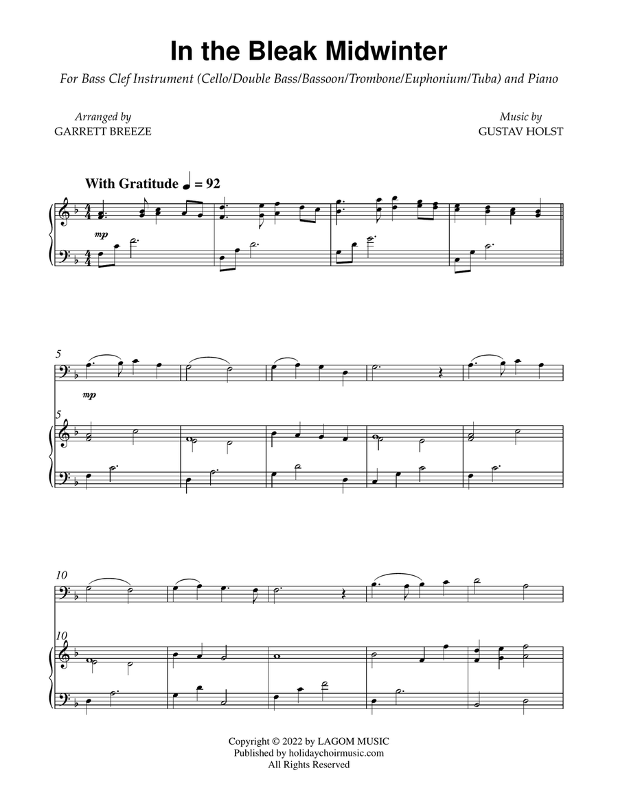 In the Bleak Midwinter (Solo Euphonium & Piano) Euphonium scores gallery preview page 2