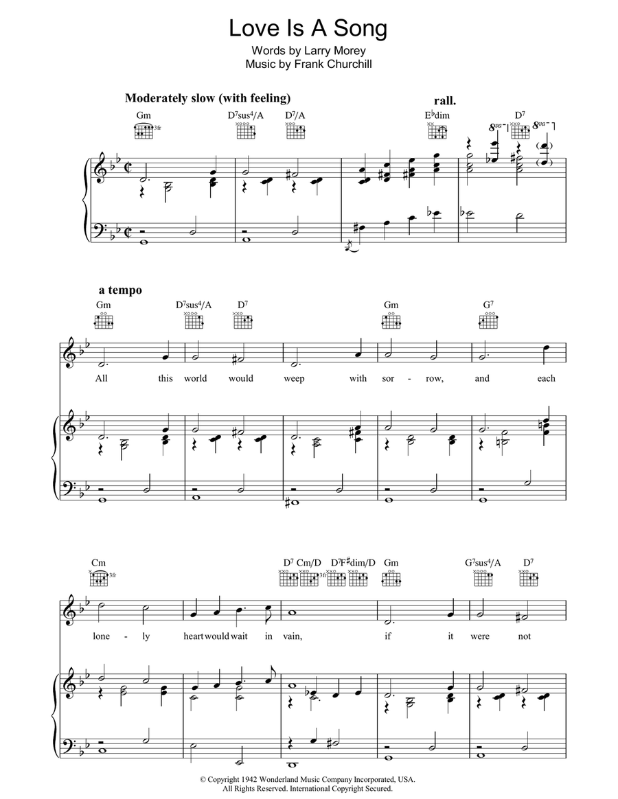Love Is A Song (from Walt Disney's Bambi) Piano, Vocal, Guitar scores gallery preview page 1