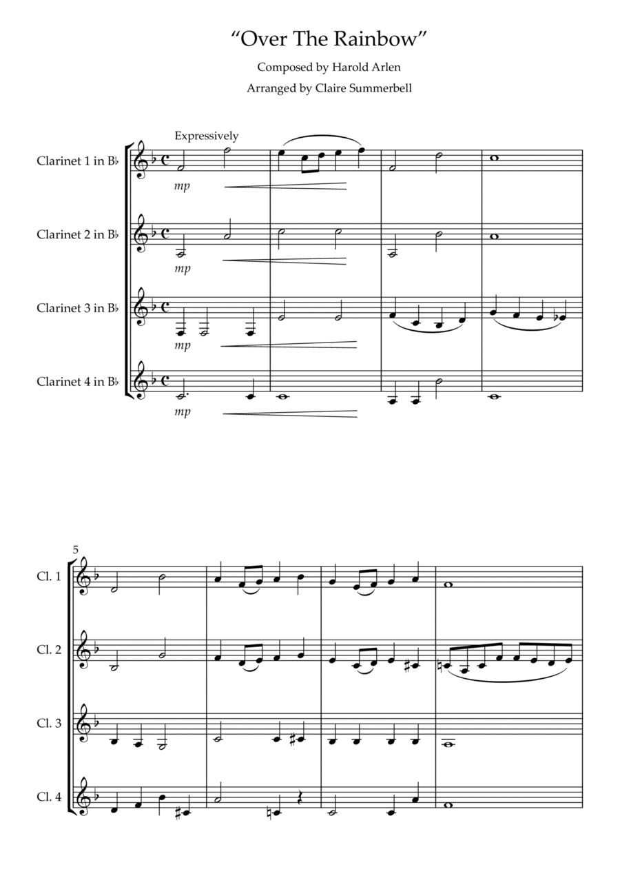 Over The Rainbow Woodwind Quartet scores gallery preview page 1