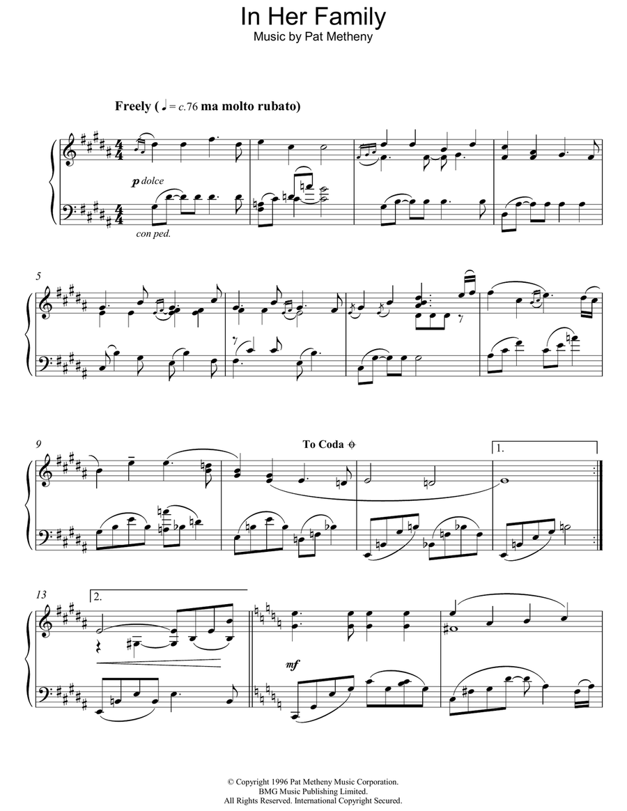 In Her Family Piano Solo scores gallery preview page 1