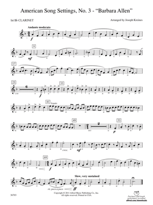 American Song Settings, No. 3 "Barbara Allen": 1st B-flat Clarinet
