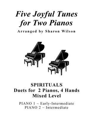 Book cover for Five Joyful Tunes for Two Pianos (A Collection of 5 Mixed Level Piano Duets for 2 Pianos, 4 Hands)