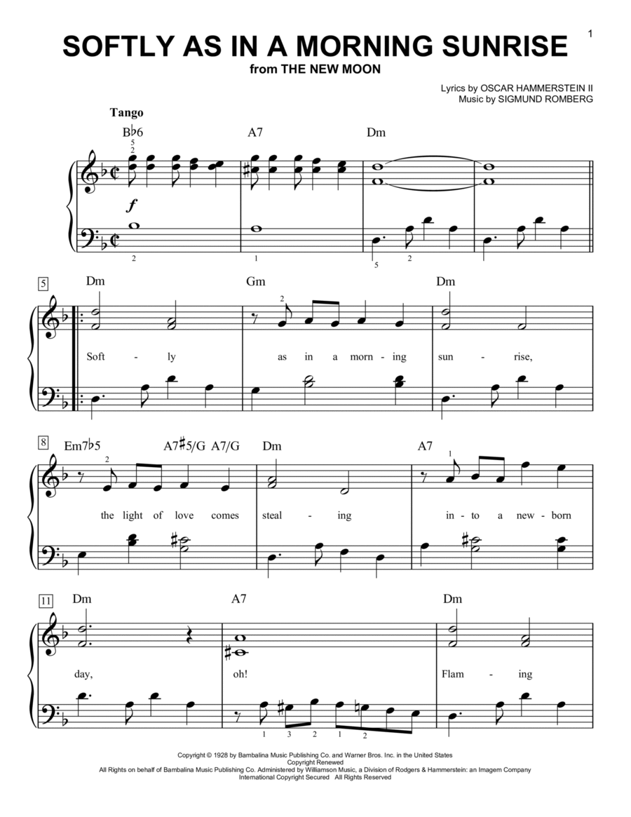 Softly As In A Morning Sunrise Easy Piano scores gallery preview page 1