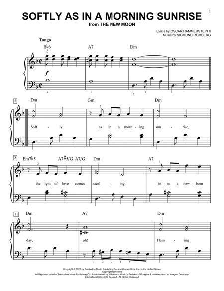 Softly As In A Morning Sunrise by Sigmund Romberg Easy Piano - Digital Sheet Music