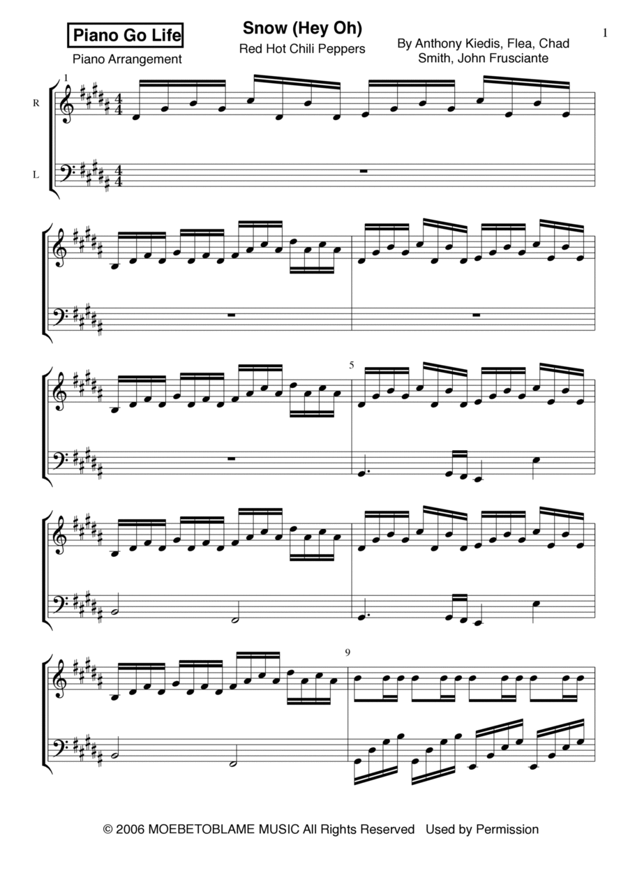 Snow (hey Oh) Piano Solo scores gallery preview page 1