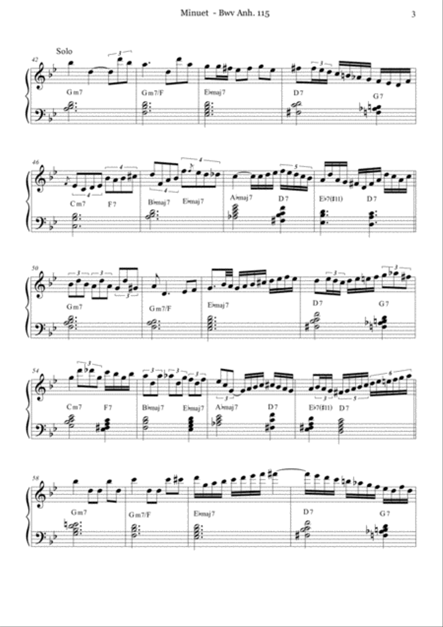 Johann Sebastian Bach - Minuet BWV Anh. 115 - Jazz Advanced Intermediate Piano Piano Solo scores gallery preview page 3