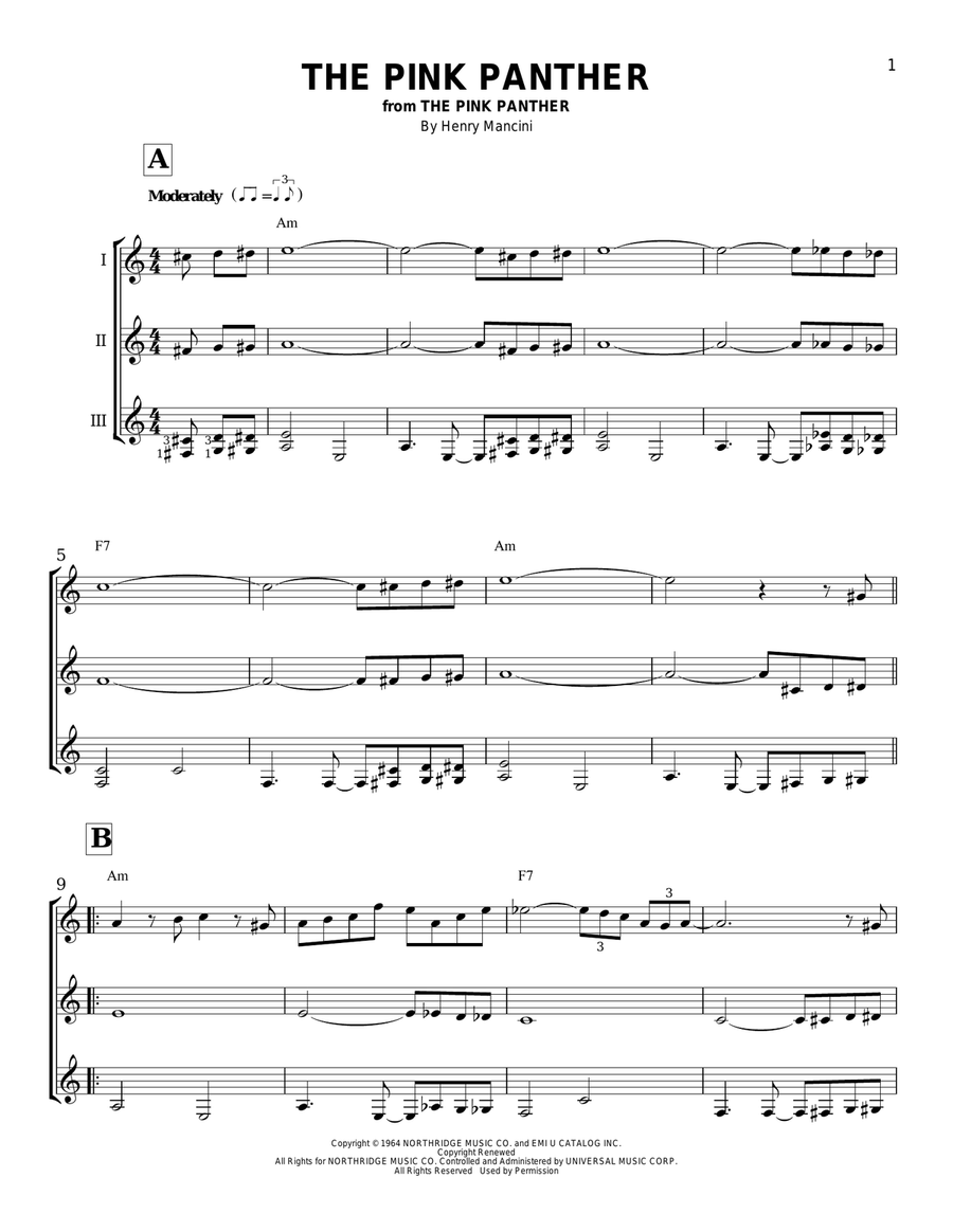 The Pink Panther The Pink Panther Guitar Ensemble scores gallery preview page 1