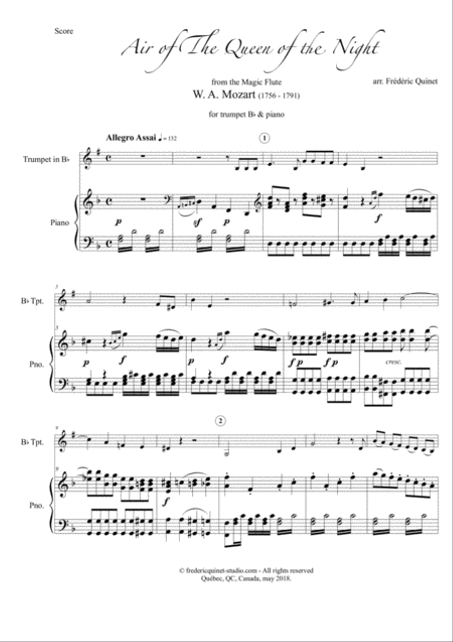 Air of the Queen of the Night for trumpet Bb & piano Trumpet Solo scores gallery preview page 3