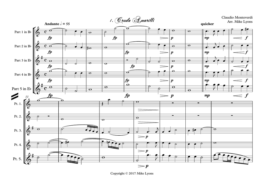 Monteverdi - The Fifth Book of Madrigals (1605) - Complete Woodwind Ensemble scores gallery preview page 3