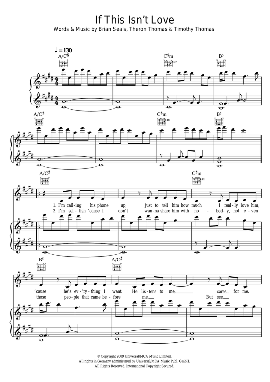 If This Isn't Love Piano, Vocal scores gallery preview page 1
