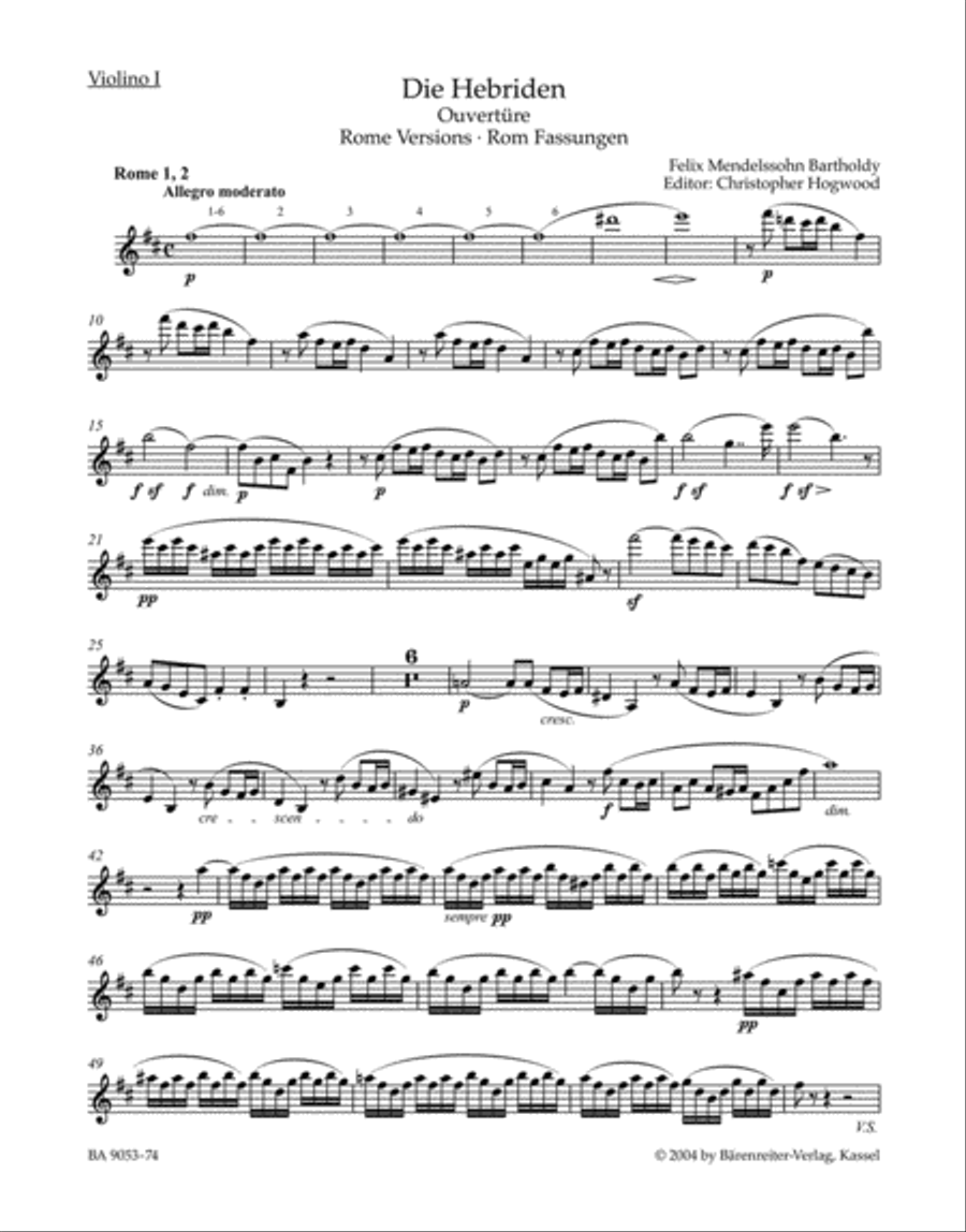 The Hebrides, op. 26 by Felix Bartholdy Mendelssohn Violin - Sheet Music