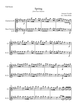 Spring (from Four Seasons of Antonio Vivaldi) for Clarinet in Bb & Bass Clarinet in Bb Duo