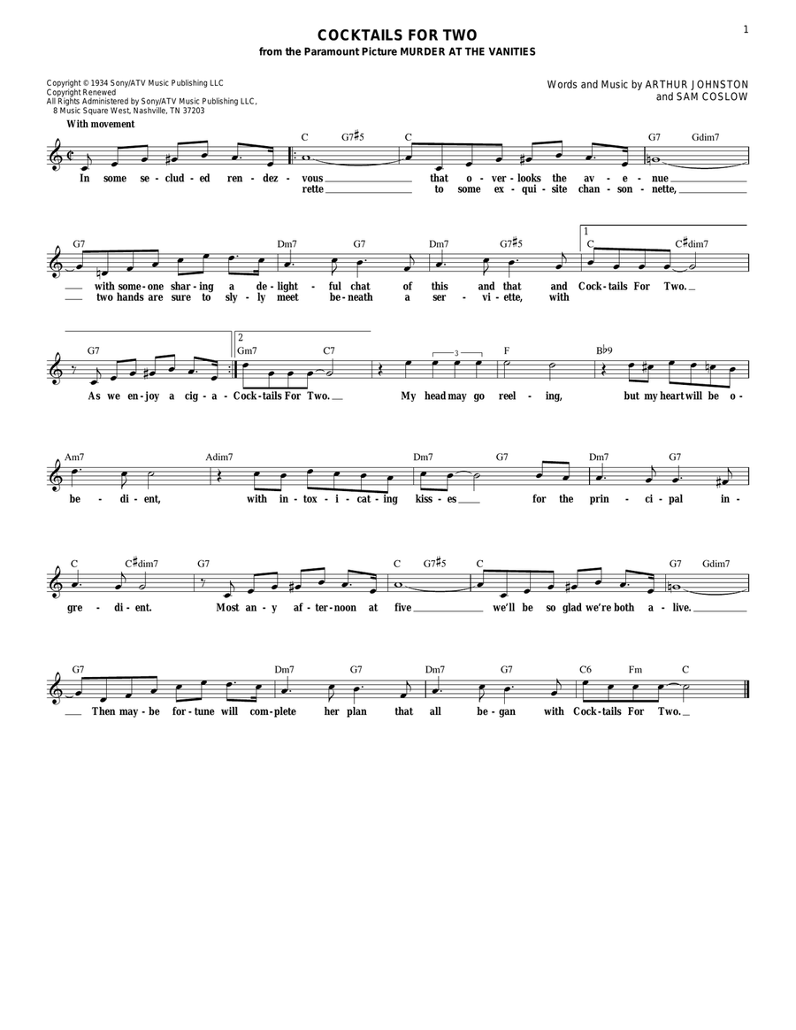 Cocktails For Two Cocktails For Two Guitar scores gallery preview page 1