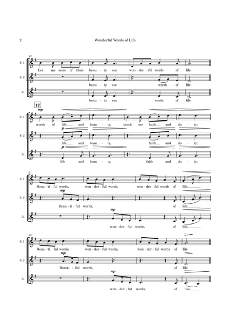 Wonderful Words of Life - SSA A Cappella SSA scores gallery preview page 3