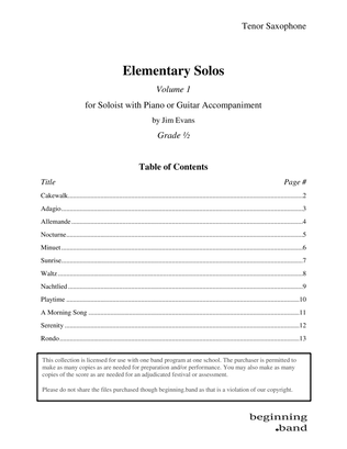 Elementary Solos, Volume 1, for Tenor Saxophone