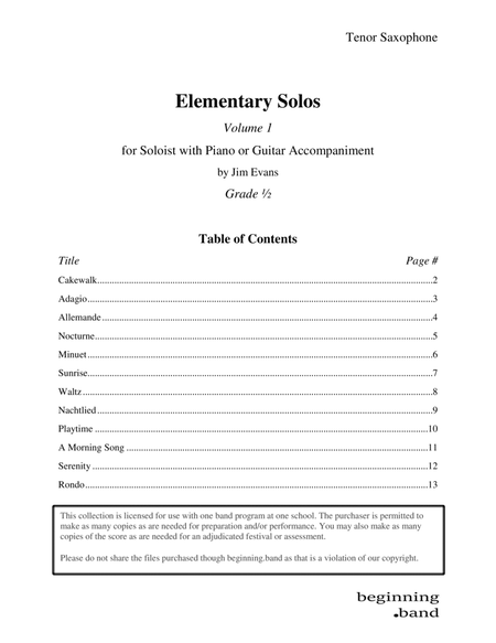 Elementary Solos, Volume 1, for Tenor Saxophone image number null