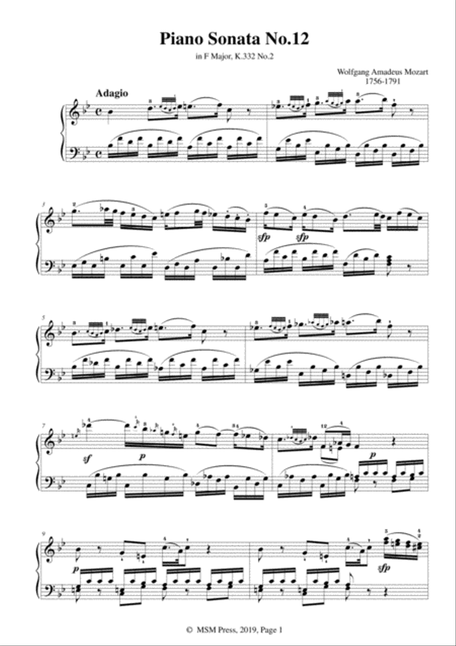Mozart-Piano Sonata No.12 in F Major,K.332,No.2 Piano Solo scores gallery preview page 3