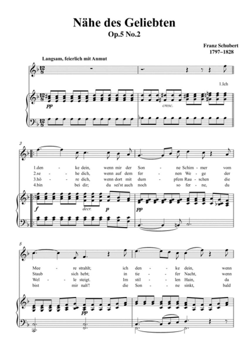 Schubert-Nähe des Geliebten,Op.5 No.2 in F for Vocal and Piano