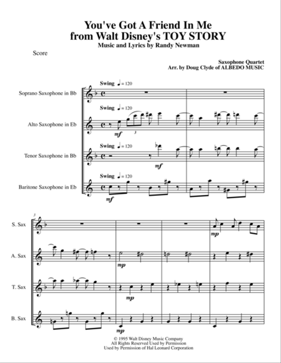 You've Got A Friend In Me Woodwind Quartet scores gallery preview page 1
