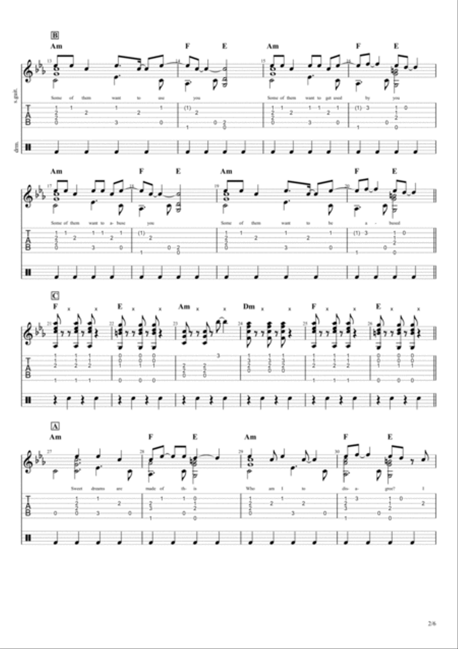 Sweet Dreams (are Made Of This) Guitar Tablature scores gallery preview page 2