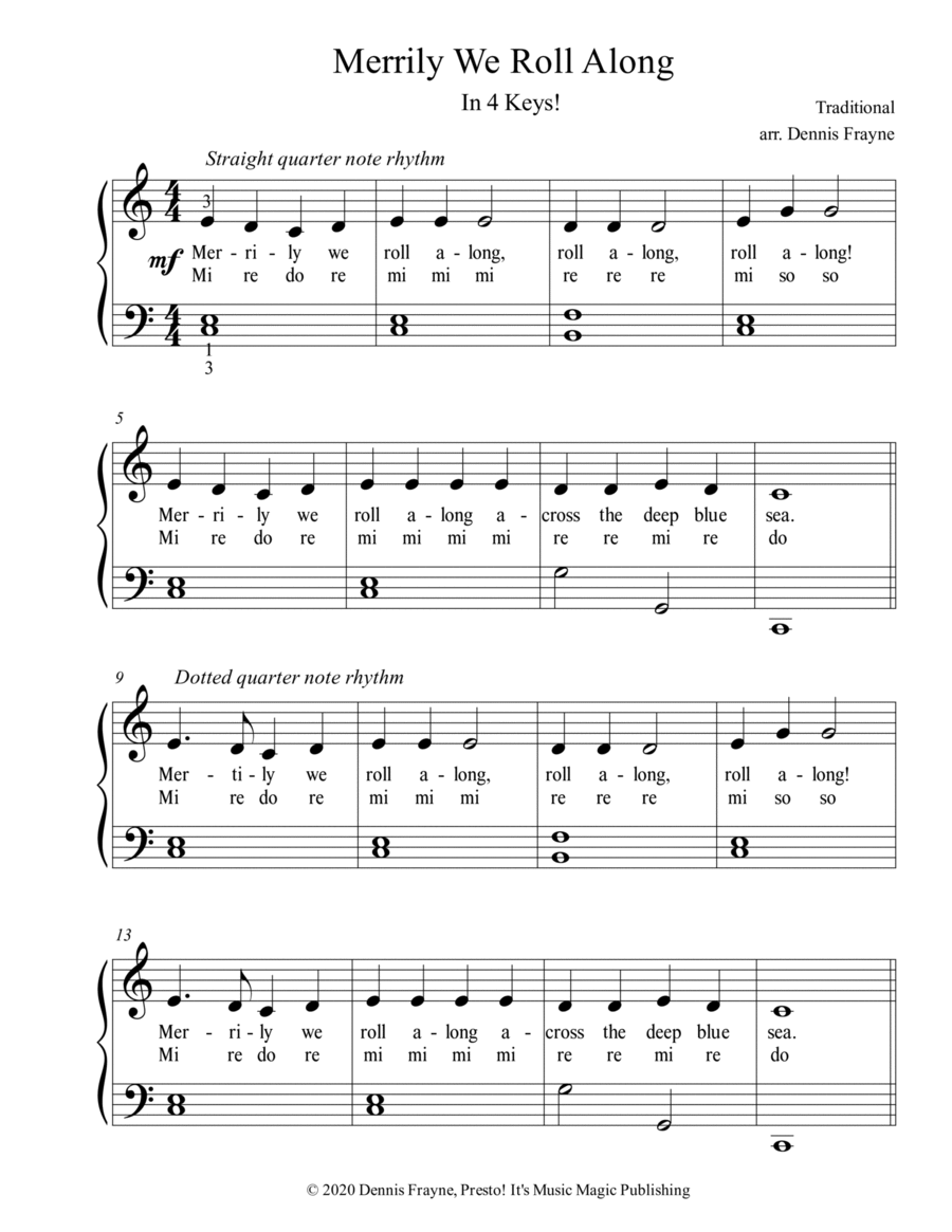 Merrily We Roll Along (In 4 Keys!) (standard notation) Voice scores gallery preview page 1