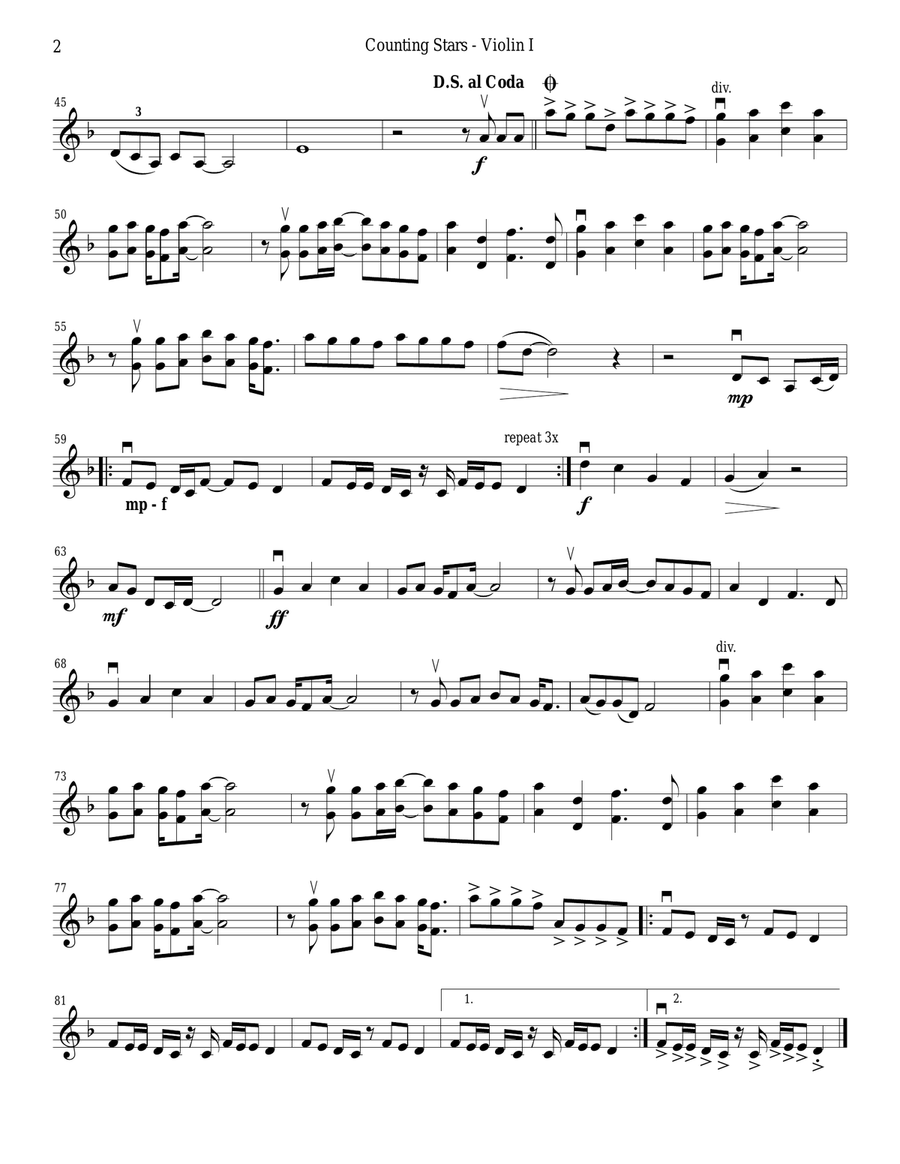 Counting Stars String Quartet scores gallery preview page 2