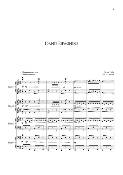 Danse espagnole - Manuel de Falla - for Harp Quartet image number null