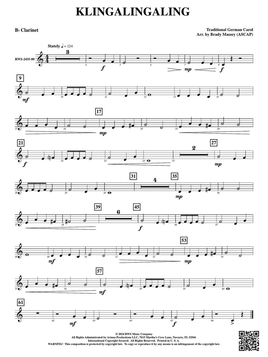 Klingalingaling: 1st B-flat Clarinet B-Flat Clarinet scores gallery preview page 1