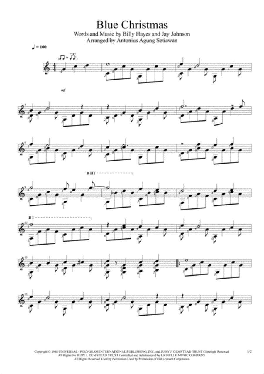Blue Christmas Guitar Solo scores gallery preview page 1