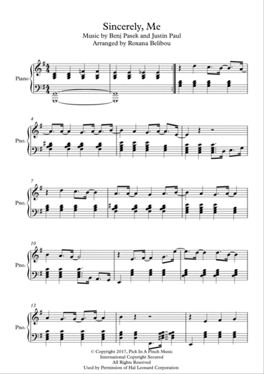 Sincerely, Me Piano Solo scores gallery preview page 1