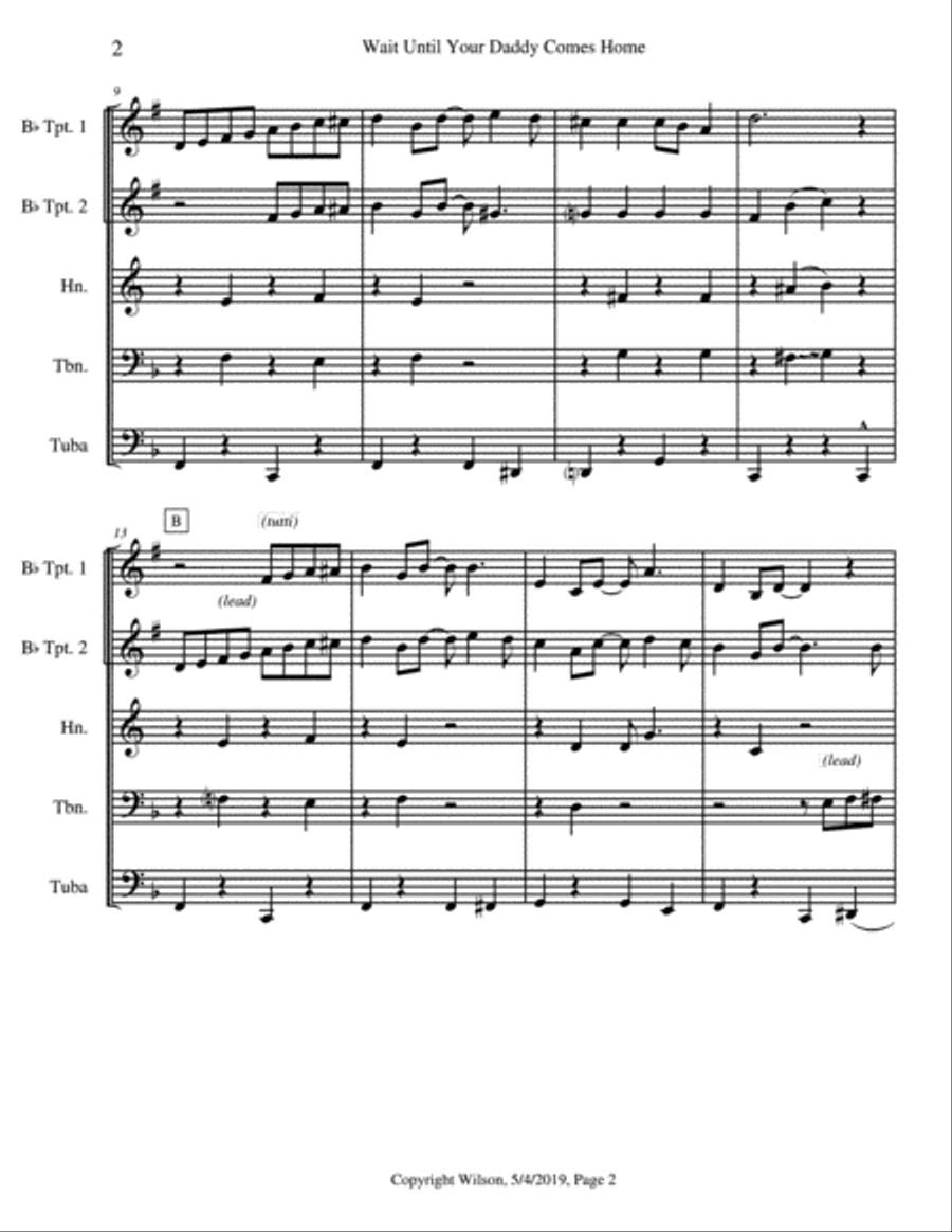 Wait Until Your Father Comes Home Brass Quintet scores gallery preview page 3