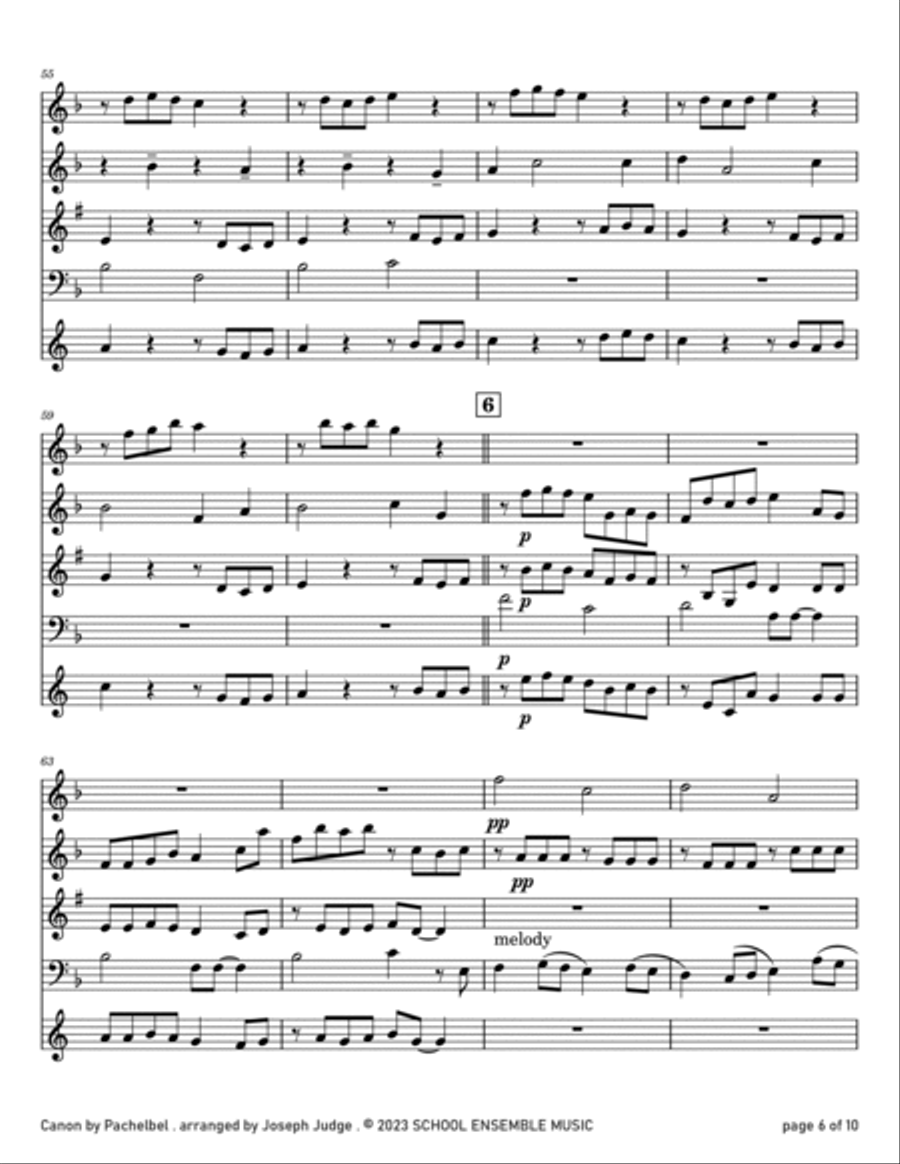 Canon by Pachelbel for Woodwind Quartet in Schools Canon by Pachelbel for Woodwind Quartet in Schools Woodwind Quartet scores gallery preview page 6