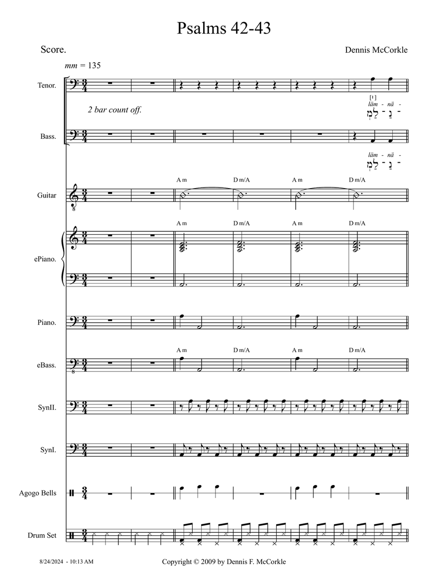Psalm 42-43 - Score Only Psalm 42-43 - Score Only Small Ensemble scores gallery preview page 1