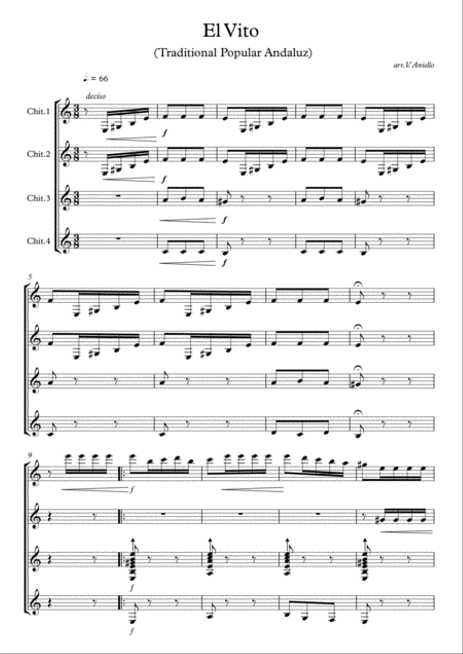 El Vito (guitar ensemble) - Score Only Guitar Ensemble scores gallery preview page 2