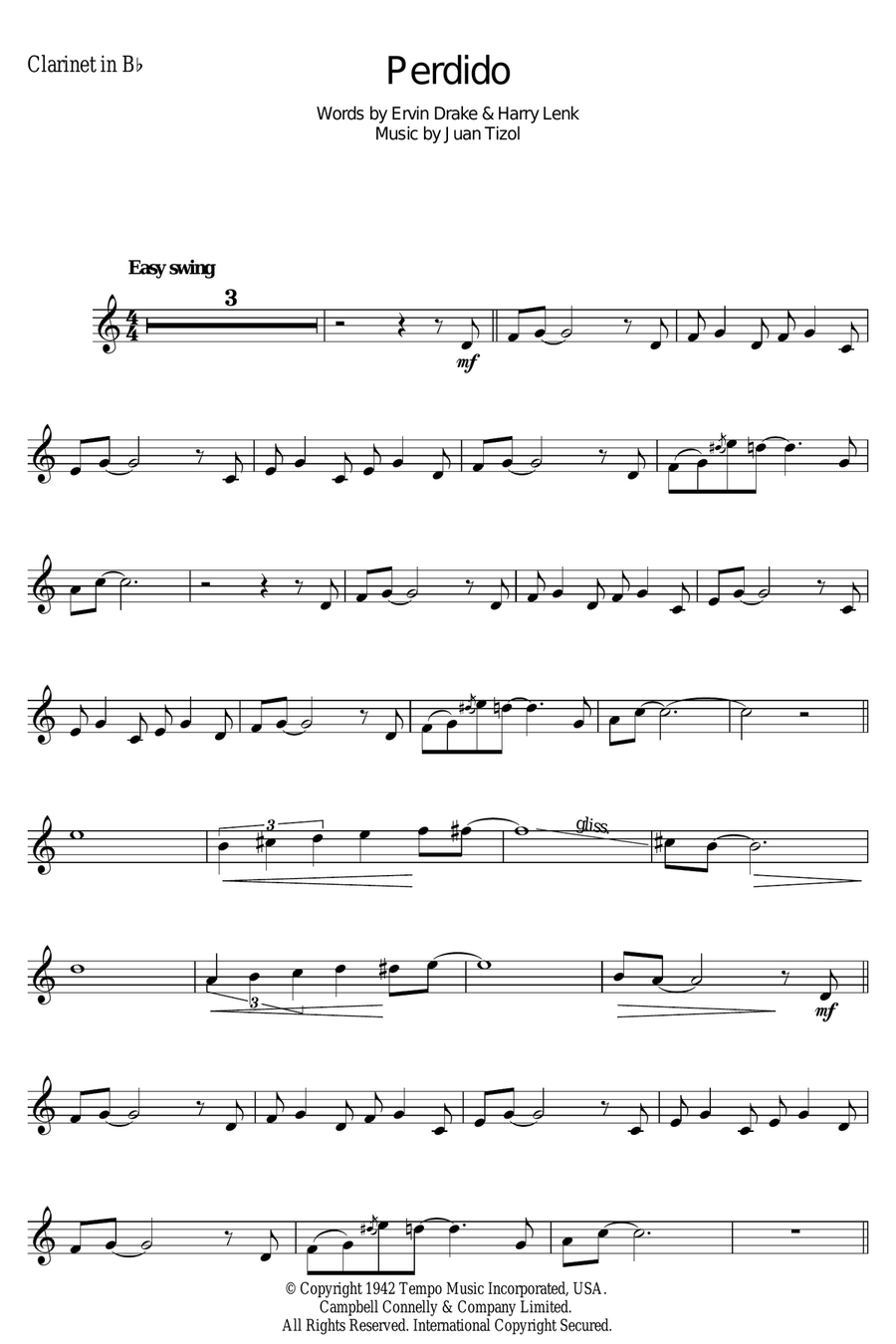 Perdido Clarinet Solo scores gallery preview page 1