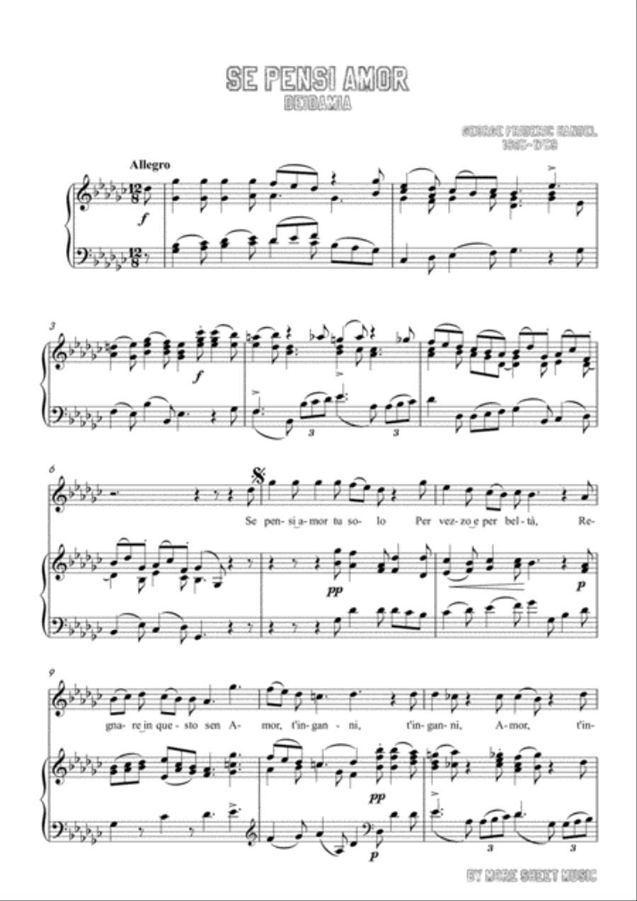 Handel-Se pensi amor in G flat Major,for Voice and Piano Voice Solo scores gallery preview page 3