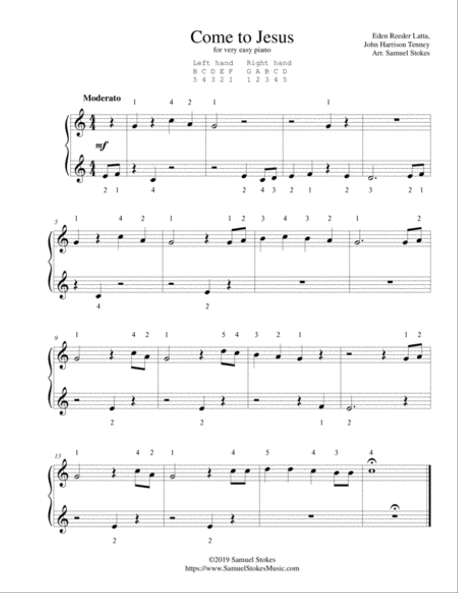 Come to Jesus - for very easy piano Easy Piano scores gallery preview page 1