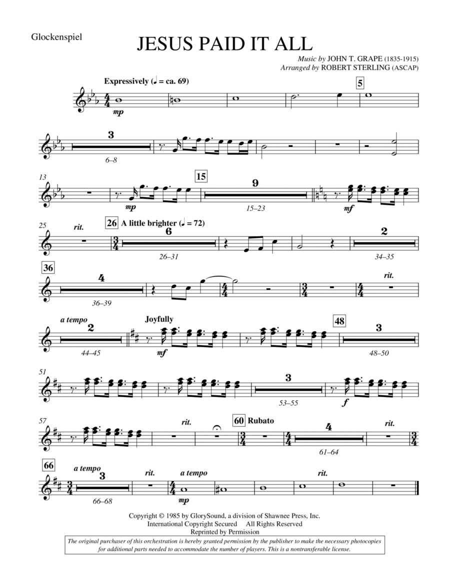 Jesus Paid It All - Glockenspiel/Chimes Choir scores gallery preview page 1