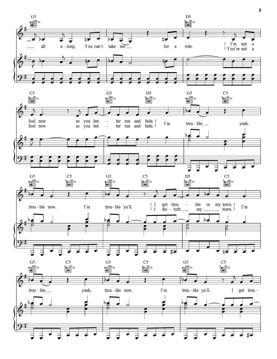 Trouble Piano, Vocal, Guitar scores gallery preview page 3
