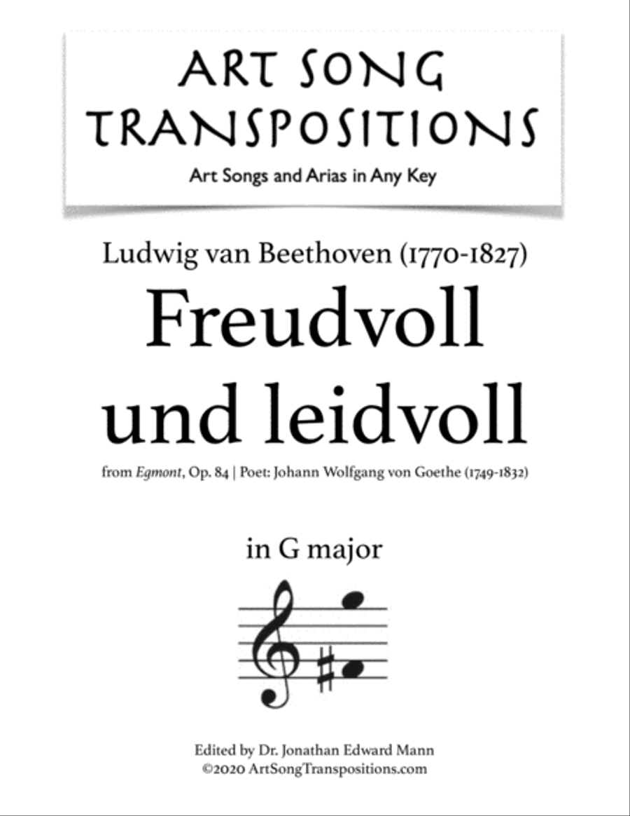 BEETHOVEN: Freudvoll und leidvoll, Op. 84 no. 4 (transposed to G major) Voice scores gallery preview page 1