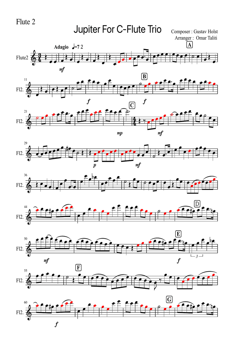 Jupiter for C-flutes from the Planets Woodwind Trio scores gallery preview page 5
