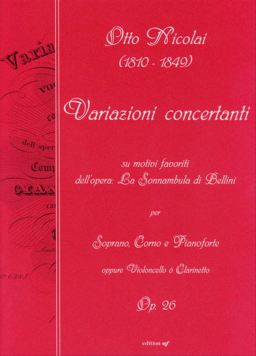 Variazioni concertanti per Soprano, Corno e Pianoforte oppure Violoncello o clarinnetto op. 26 (su moltivi favoriti dell'opera: La Sonnambula di Bellini) Clarinet scores gallery preview page 1