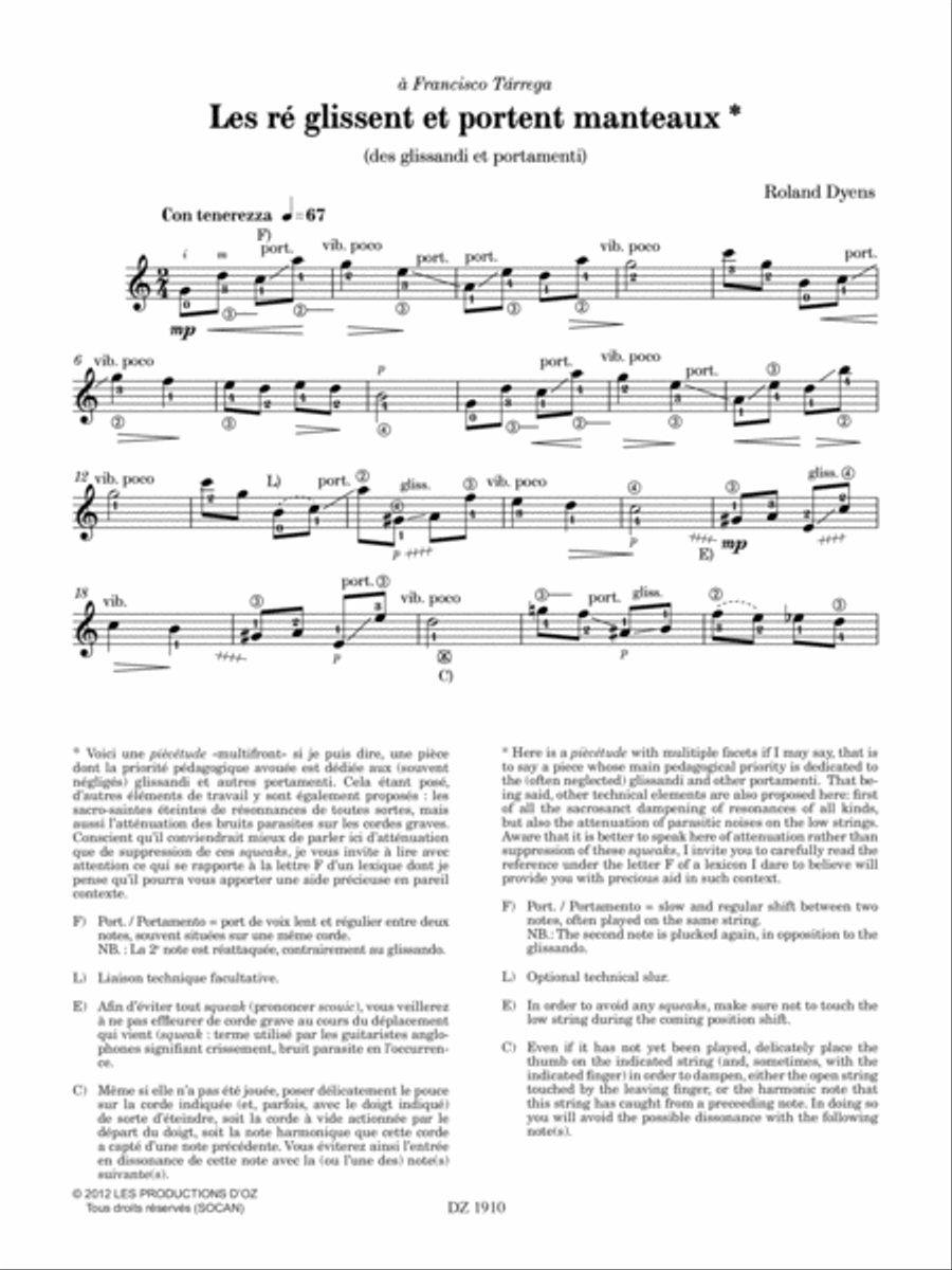 Les 100 de Roland Dyens - Les ré glissent et portent manteaux Classical Guitar scores gallery preview page 2
